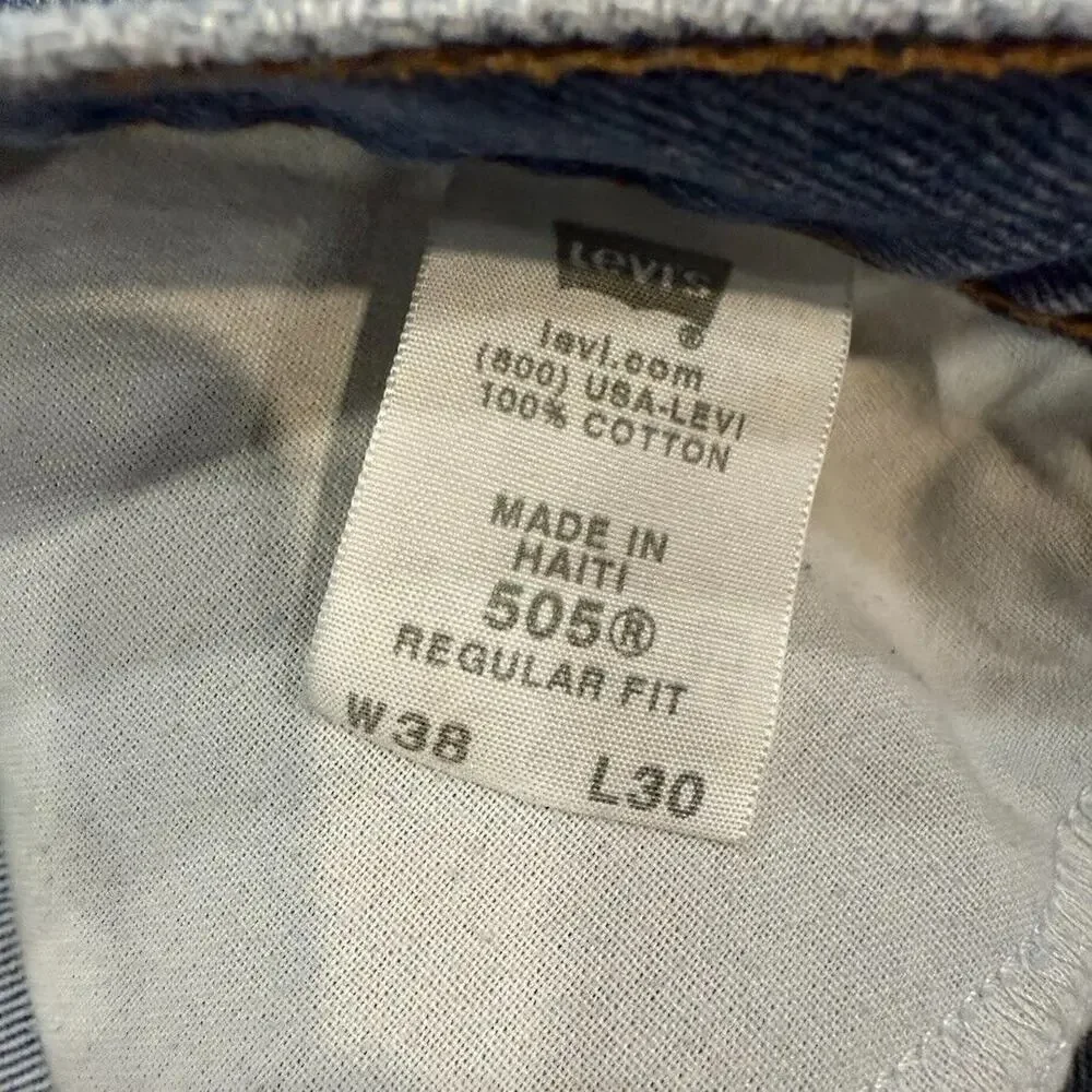 Levi's 505 Regular Fit Jeans Y2k Red‎ Tags 38x30 Blue Actual 36x29
